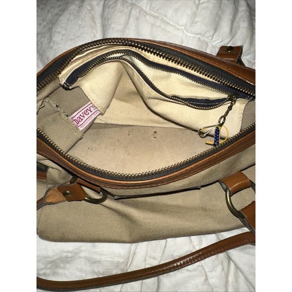 Daveys Vintage Canvas Bag Tote Zipper Side Pocket Light Brown Leather Trim USA - Picture 10 of 13